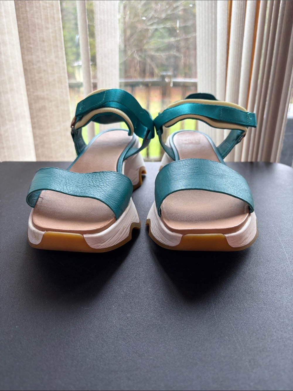 Sorel Turquoise Leather Slingback Platform Sandals Size 10 - Picture 2 of 7
